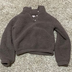 Girls Purple brownish fuzzy quarter button up sweatshirt
